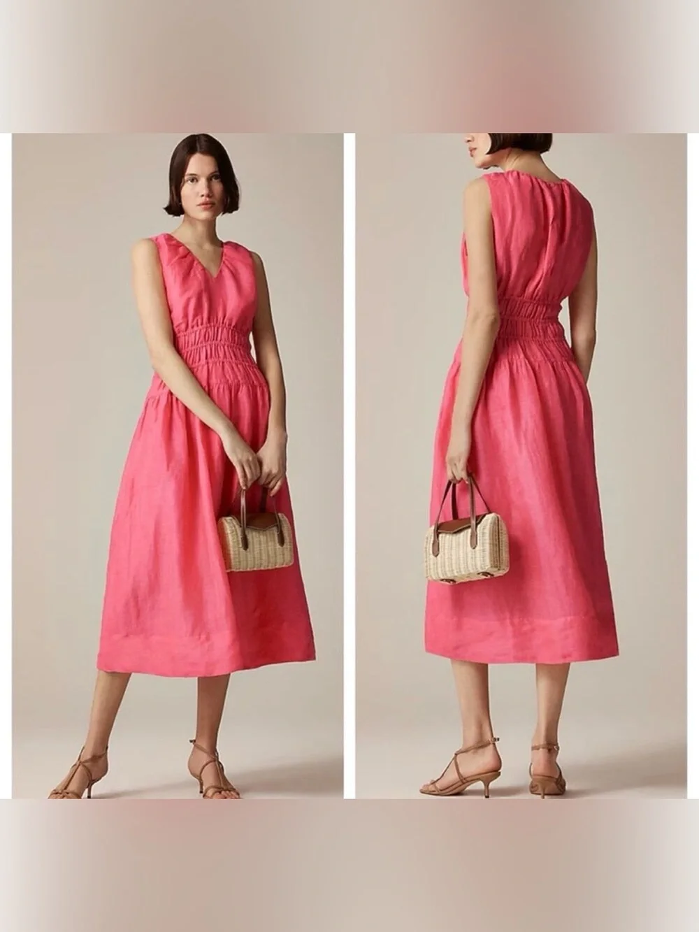 J.Crew Women's Hyacinth V-Neck Pink Midi Dress in Garden Rose Sz Small